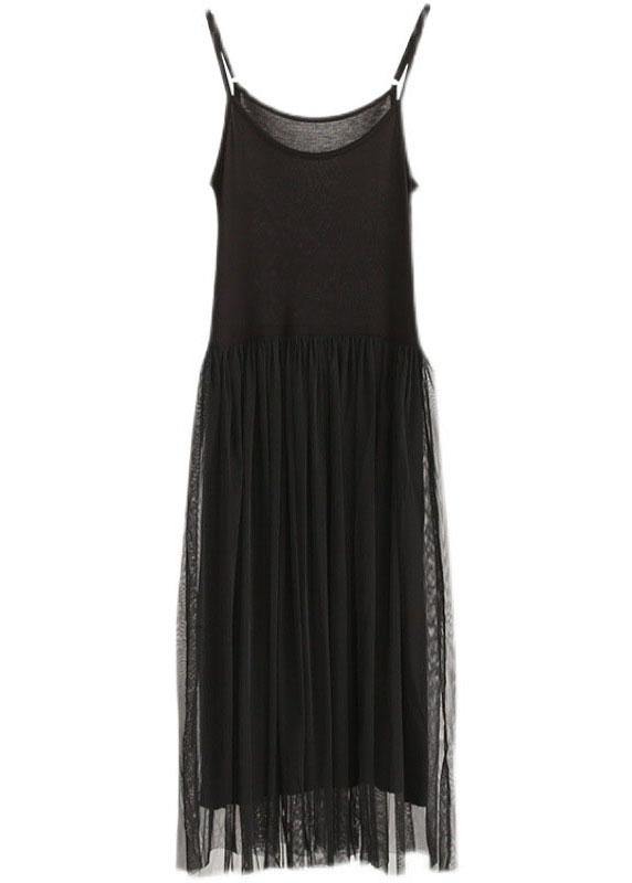 Black Tulle Patchwork a Line Sleeveless Fall Dress