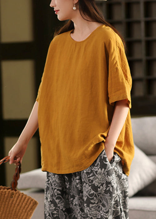 Loose Rose O Neck Linen T Shirts Summer