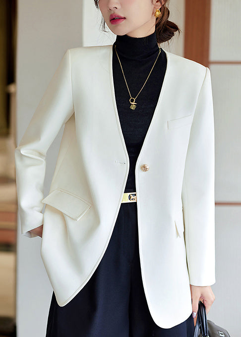 White V Neck Cotton Jackets Spring