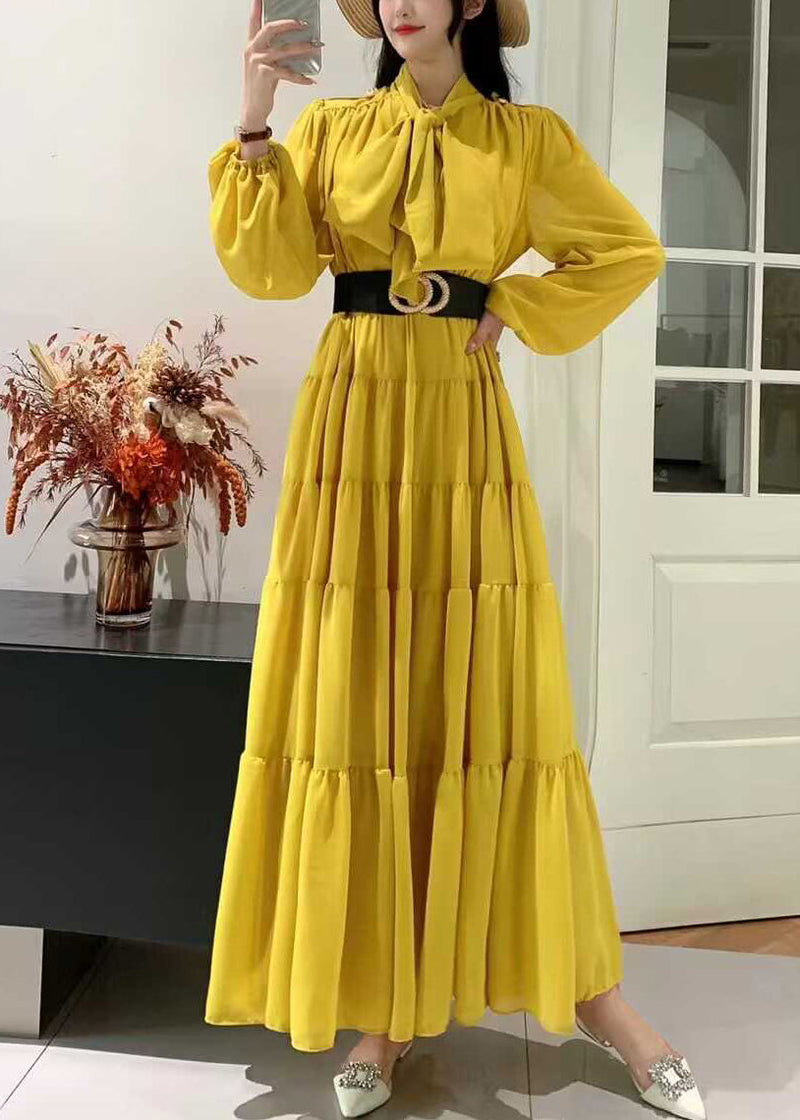Purple Lace Up Wrinkled Patchwork Chiffon Dress Long Sleeve