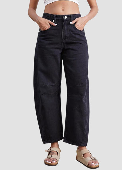 Simple Blue Pockets High Waist Denim Crop Pants Summer