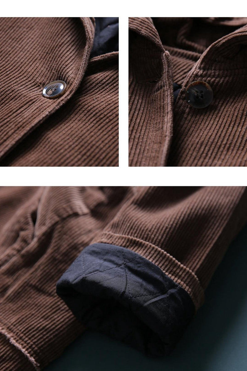 Winter Long Retro Corduroy Hooded Coat