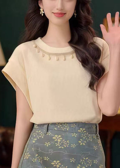 Simple Apricot O Neck Cotton T Shirts Summer