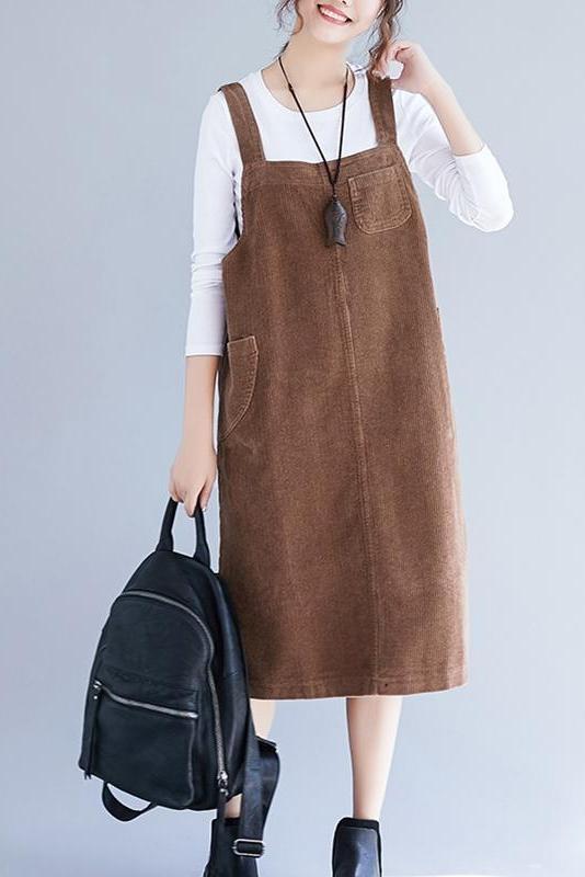 Loose Corduroy Suspender Skirt Outfits