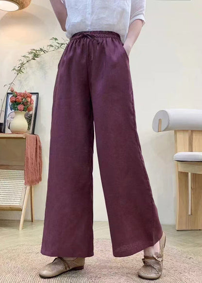Khaki Elastic Waist Linen Straight Pants Summer