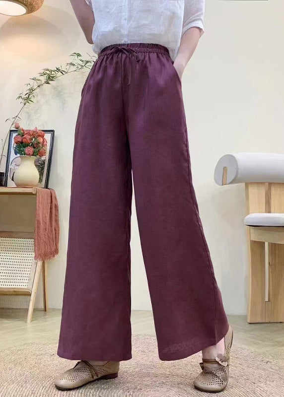Khaki Elastic Waist Linen Straight Pants Summer