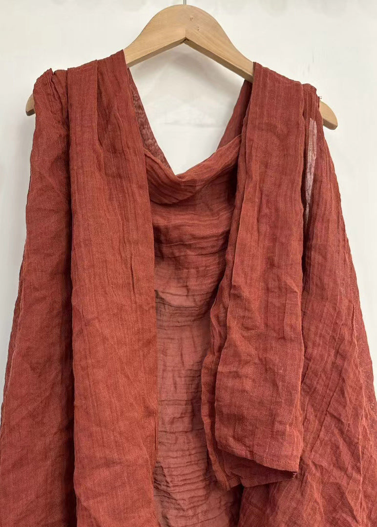 Simple Red Asymmetrical Linen Cardigan Sleeveless