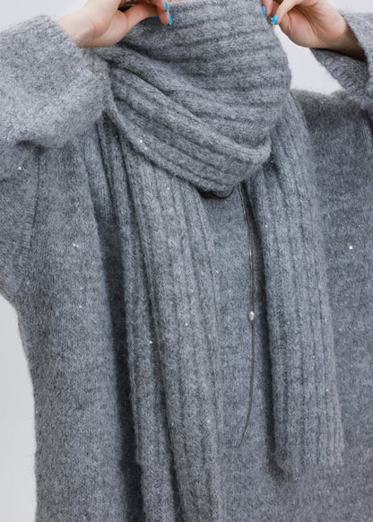 Khaki Sequins Warm Wool Knit Cozy Scarf