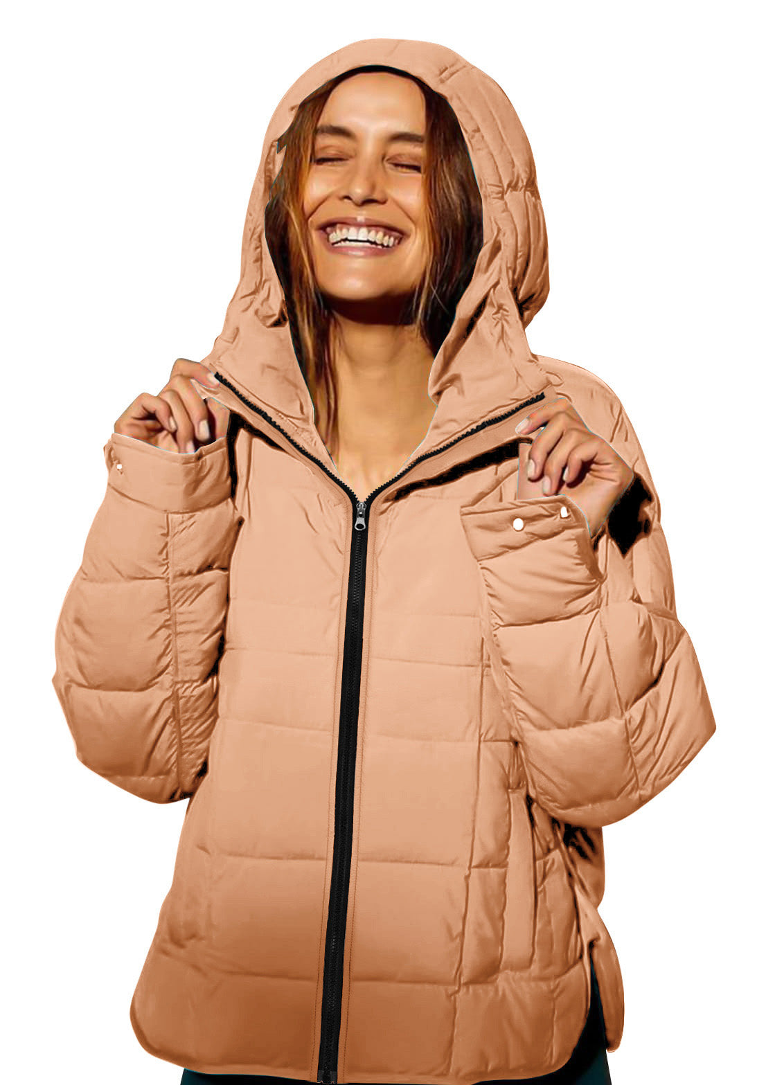 Yellow Hooded Pockets Fine Cotton Filled Jacket Winter