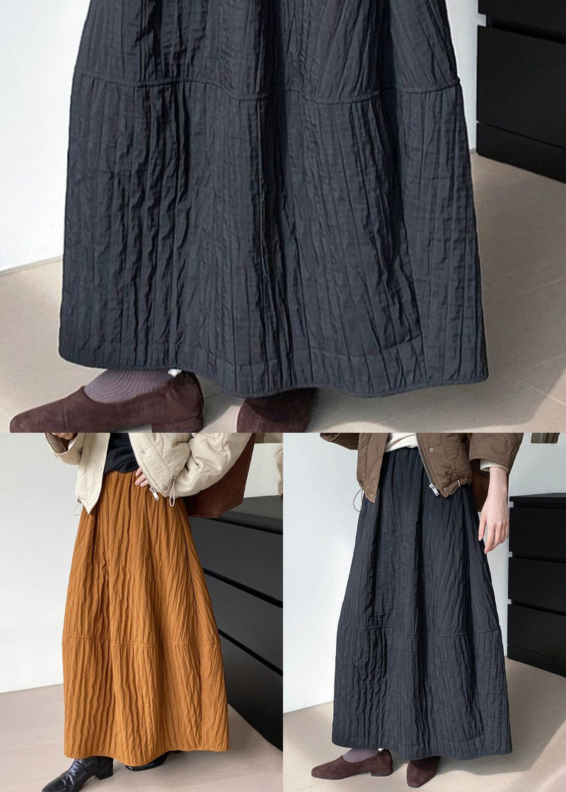 Art Brown Patchwork Cotton a Line Skirt Spring