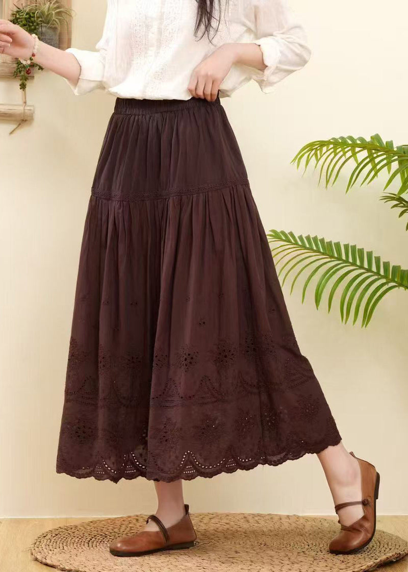 Rose Embroidered Hollow Out Cotton Skirts Summer