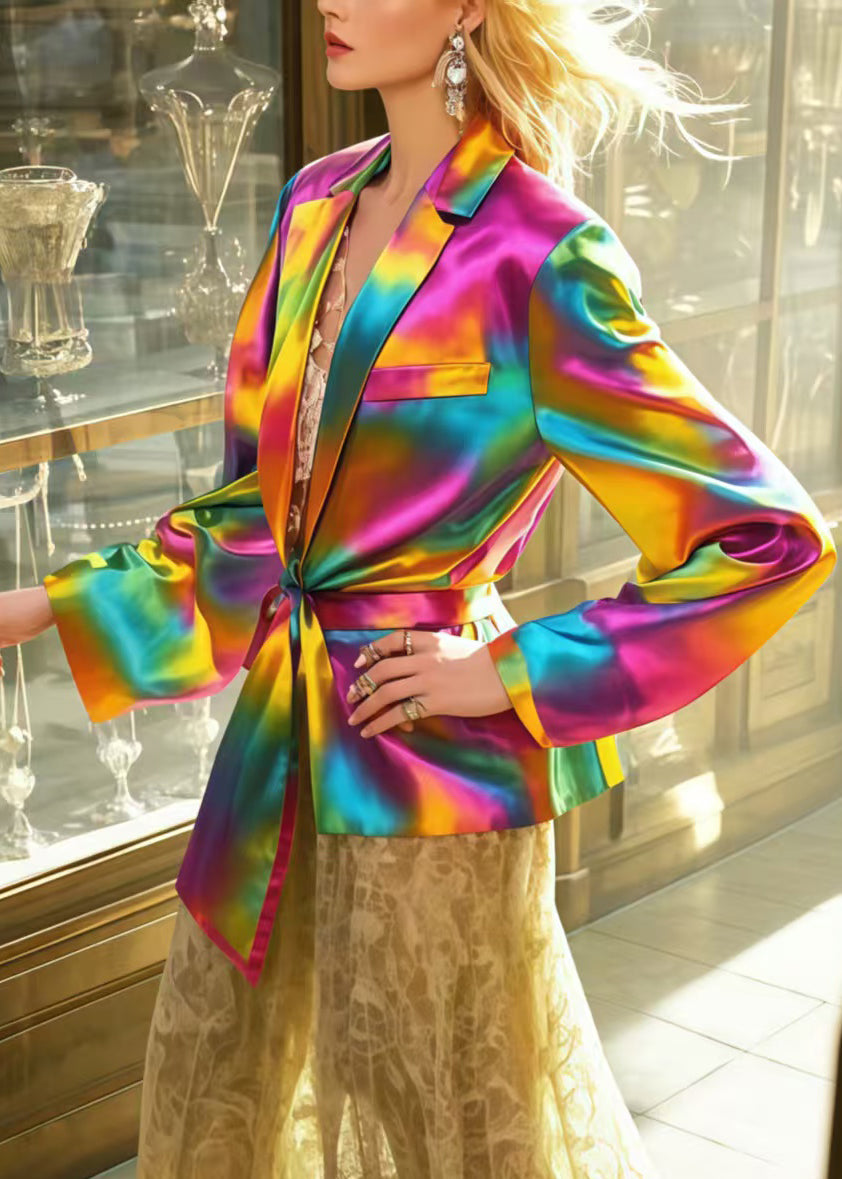 Rainbow Asymmetrical Tie Dye Silk Jacket Spring