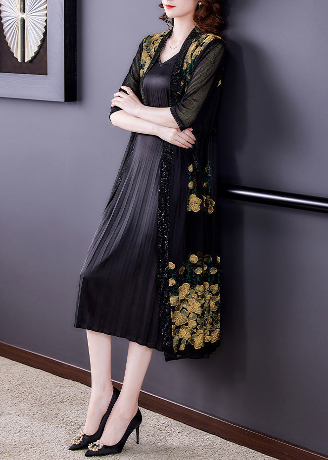 Novelty Yellow Embroideried Tulle Maxi Sunscreen Cardigan Short Sleeve