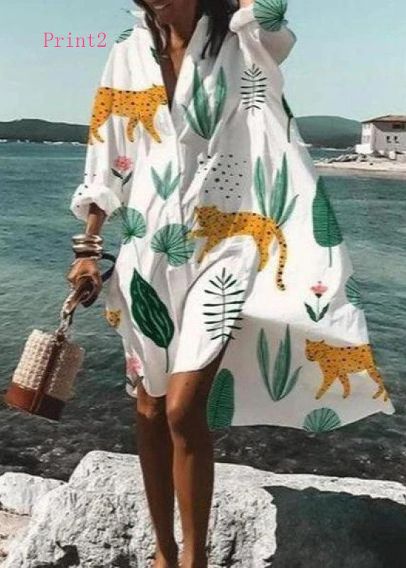 Peter Pan Collar Print Cotton Shirts Dresses Summer