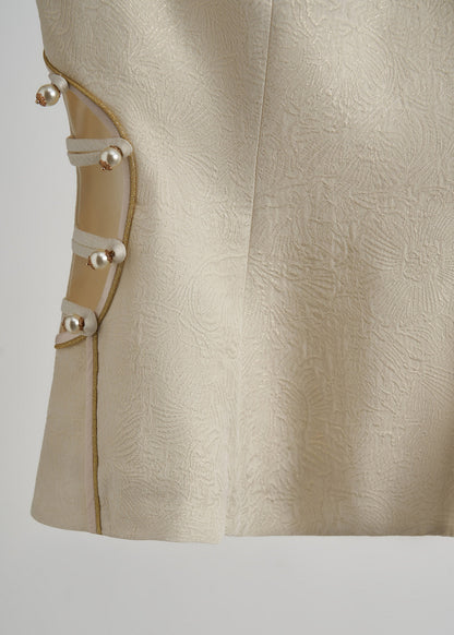 Beige Chinese Button Hollow Out Oriental Vests Fall