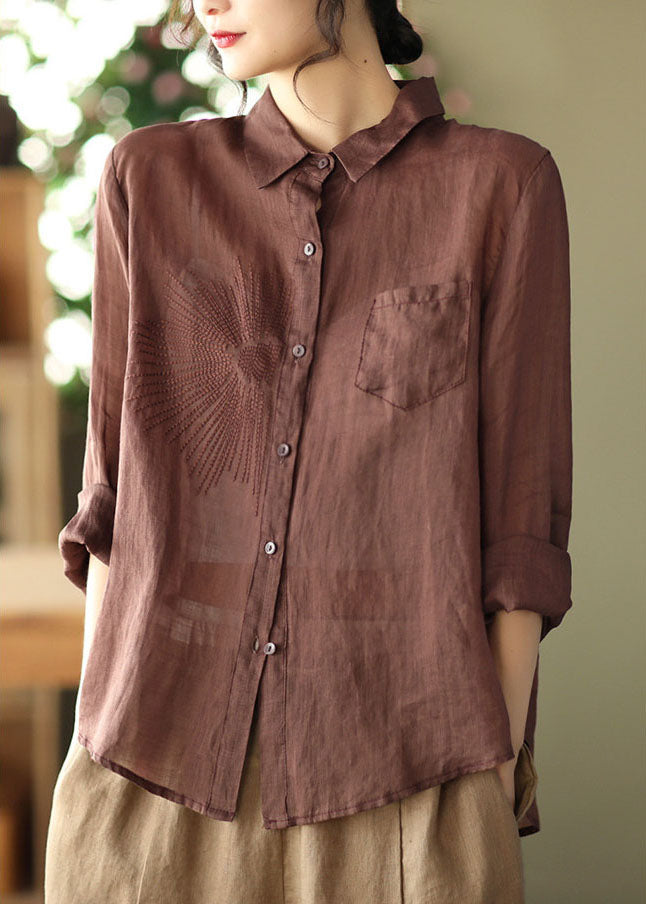 Chocolate Peter Pan Collar Ramie Top Spring
