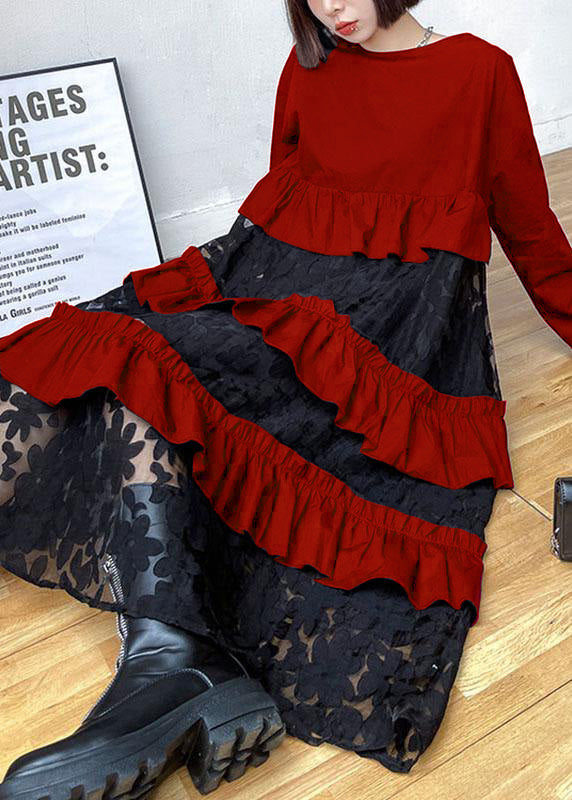 Black Ruffles Fall Lace Dresses