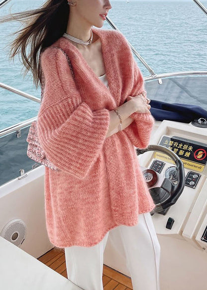 French Cozy Pomelo Red Woolen Cardigans Fall