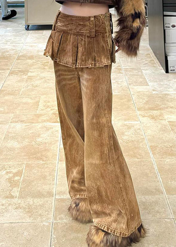 Retro Photo Color Zippered High Waist Patchwork Denim Pants Spring