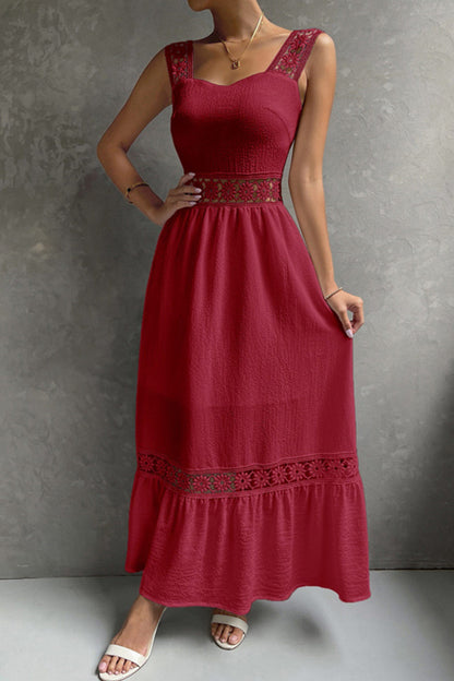 Jacquard Hollow Out Tiered Midi Dress