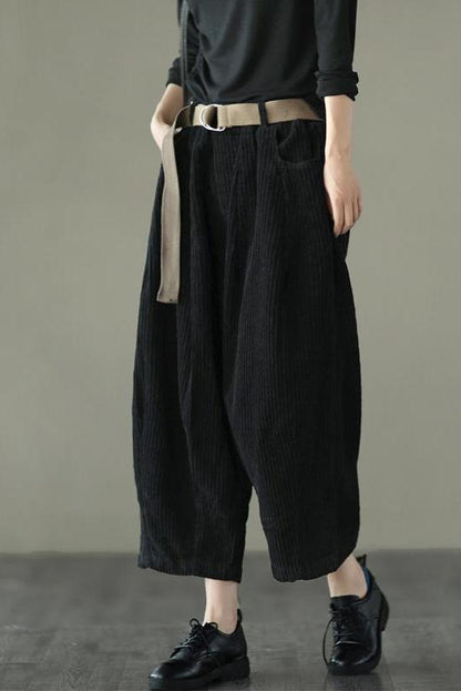 Limited Stock- Loose Pocket Corduroy Handmade Pants With Belt