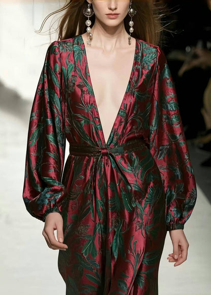 Mulberry V Neck Print Silk Vacation Dresses Spring