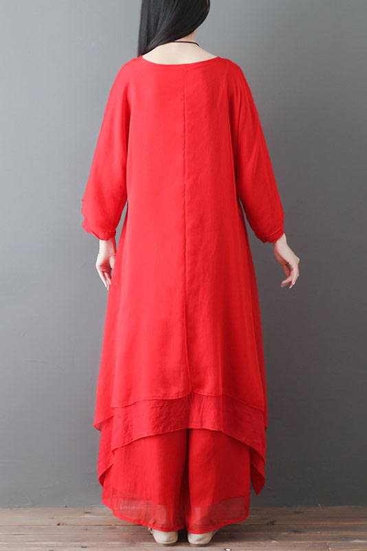 Spring Cotton Blend Long Sleeve Dress Loose Two Piece