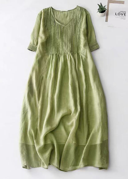 Simple Apricot V Neck Cotton Long Dresses Summer