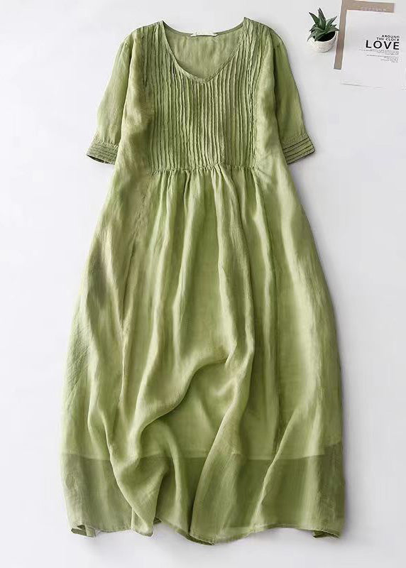 Simple Apricot V Neck Cotton Long Dresses Summer