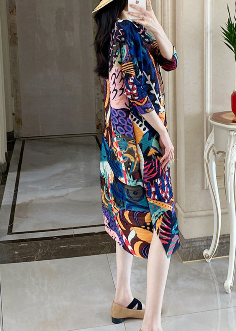 Blue Print Long Dress Bracelet Sleeve