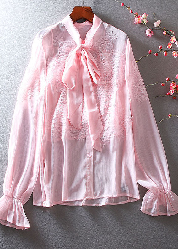 Pink Embroidered Chiffon Shirt Top Spring