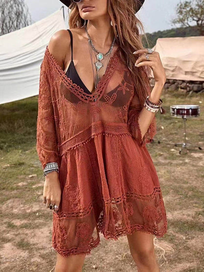 Loose Lace Beach Vacation Bikini Cover-up Dress