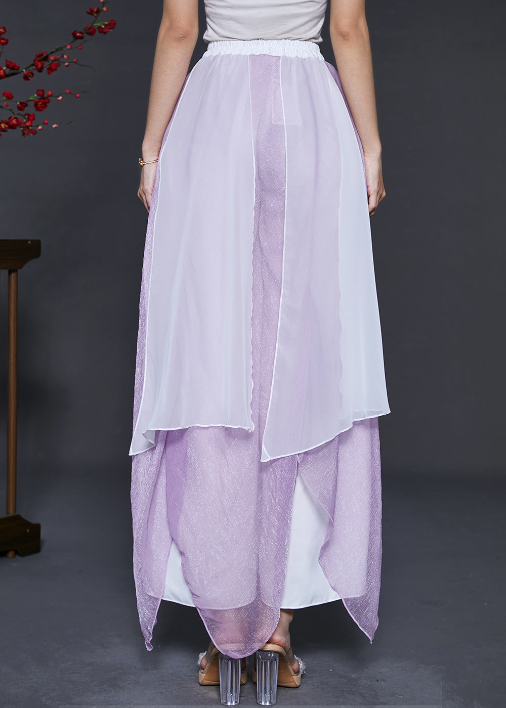 Purple Asymmetrical Chiffon Dance Skirt Pants Summer