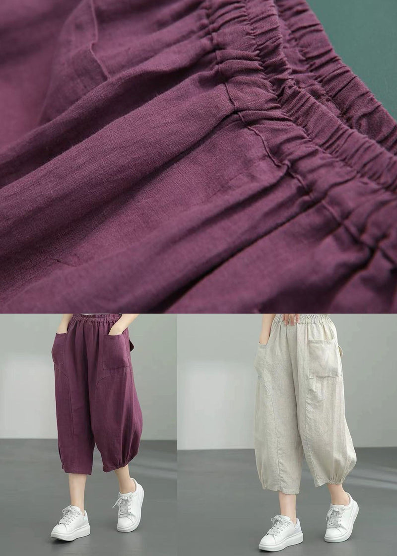 Beige Pockets Patchwork Linen Lantern Pants Summer