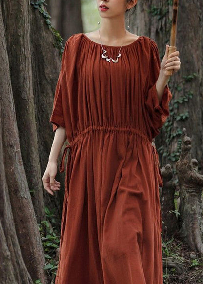 Unique Red O-neck Drawstring Maxi Dresses Half Sleeve