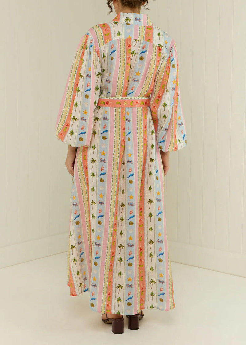 Peter Pan Collar Print Sashes Cotton Dress Long Sleeve