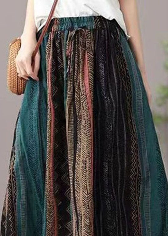 Green Wrinkled Patchwork Linen a Line Skirts Summer