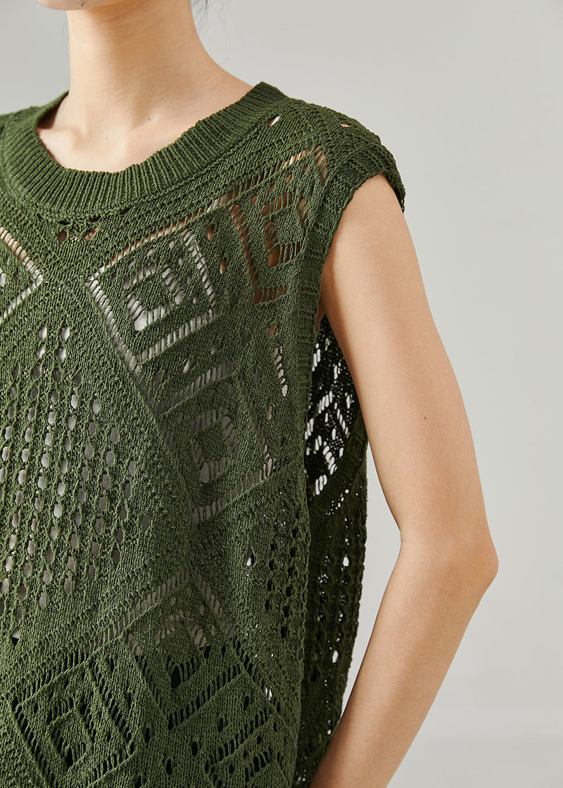 Army Green Hollow Out Side Open Knit Dress Two Piece Set Summer