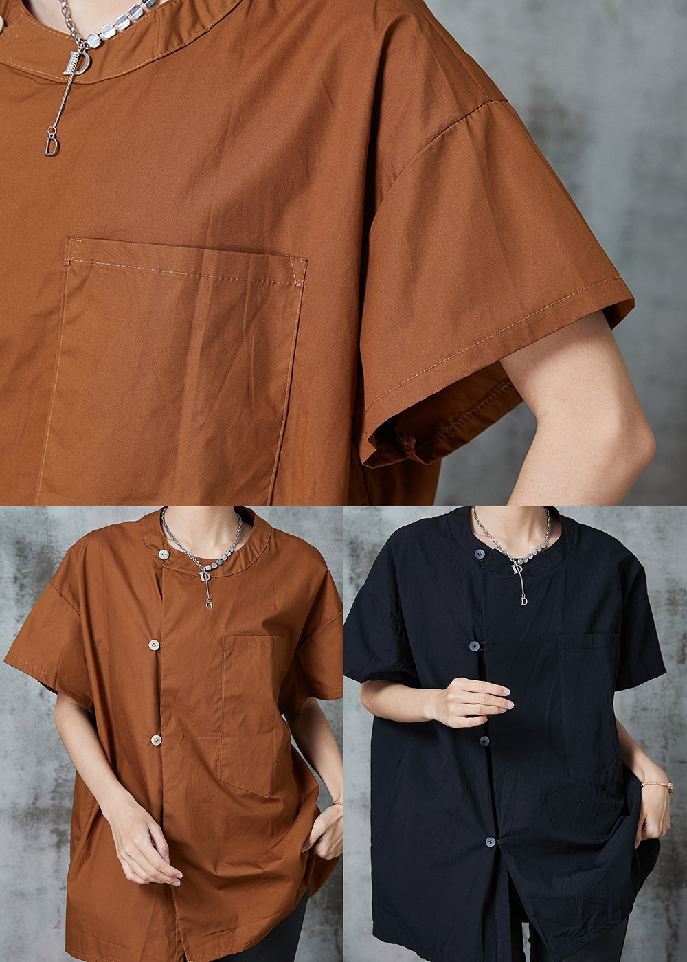Black Oversized Pocket Cotton Shirt Tops Summer