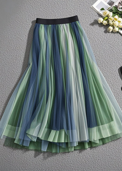 Colorblock Exra Large Hem Tulle Pleated Skirt Fall