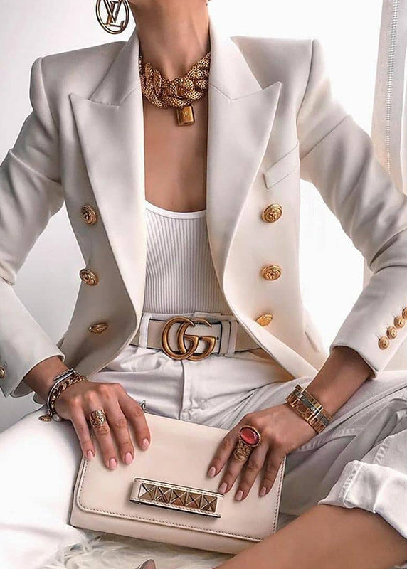 Style White Notched Button Suit Coats Fall