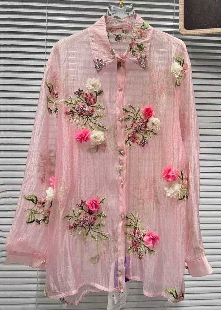 Pink Zircon Patchwork Cotton Shirts Summer