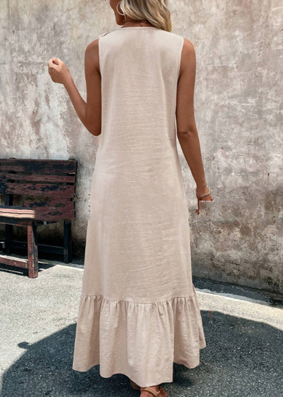 Apricot V Neck Ruffled Patchwork Maxi Dresses Summer