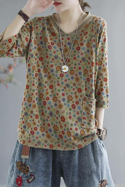 Spring Knitted Print Pocket Sweater