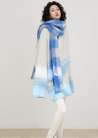 Blue Sequins Patchwork Knit Two Pieces Set Winter