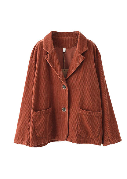 Caramel Button Pockets V Neck Corduroy Coats Spring