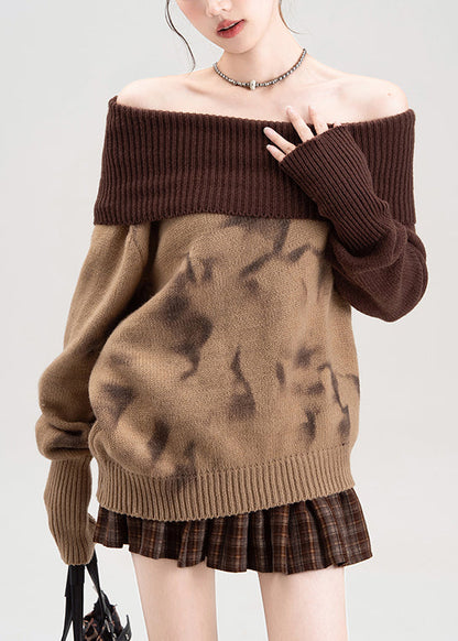 Red Cold Shoulder Patchwork Knit Sweaters Fall