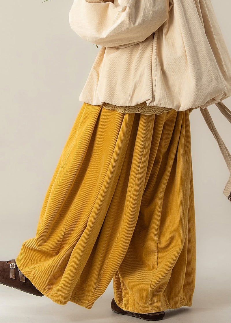 Classy Yellow High Waist Corduroy Wide Leg Pants