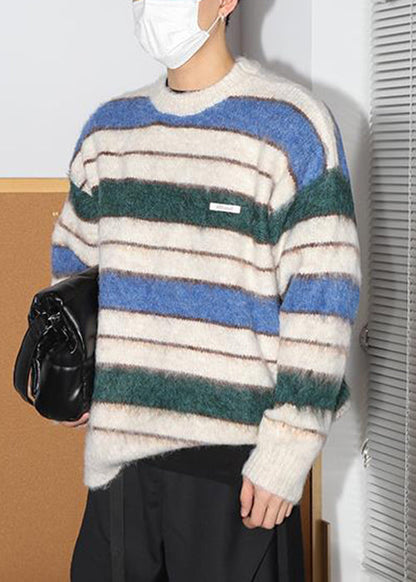 Loose Coffee Striped Thick Cotton Knit Sweaters Winter