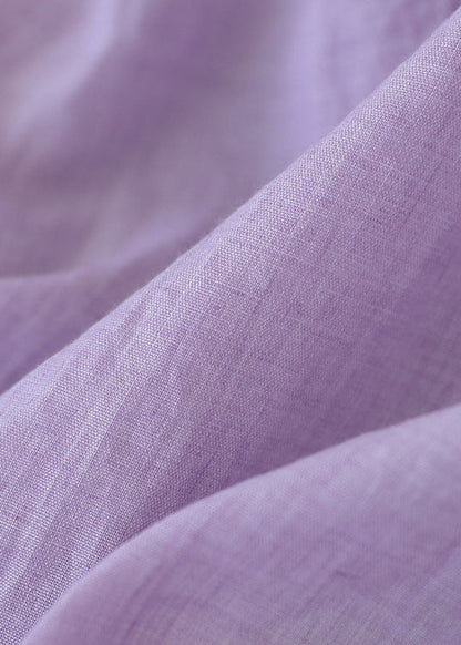 Purple Elastic Waist Embroidered Linen Skirt Spring